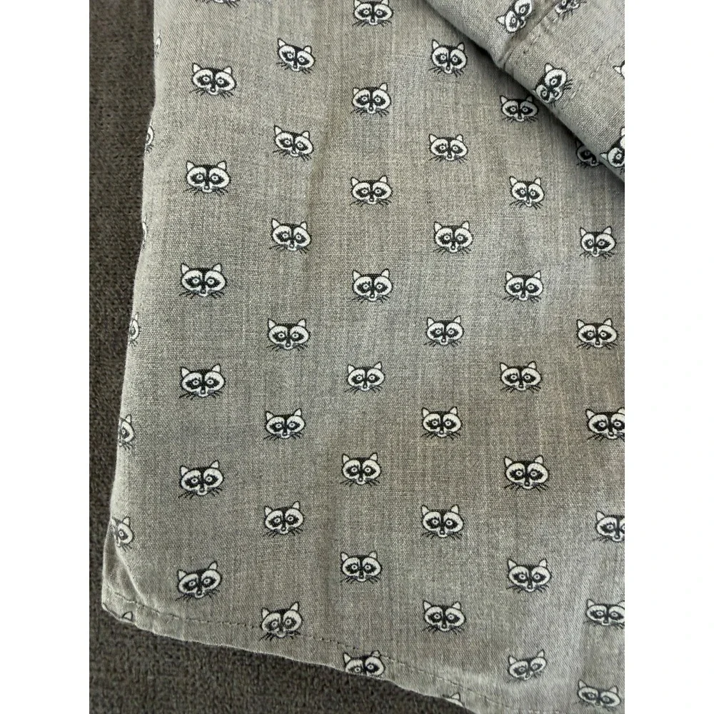 Banana Republic Luxe Poplin Shirt Mens L‎ Grey Raccoon Print Untucked Slim Fit